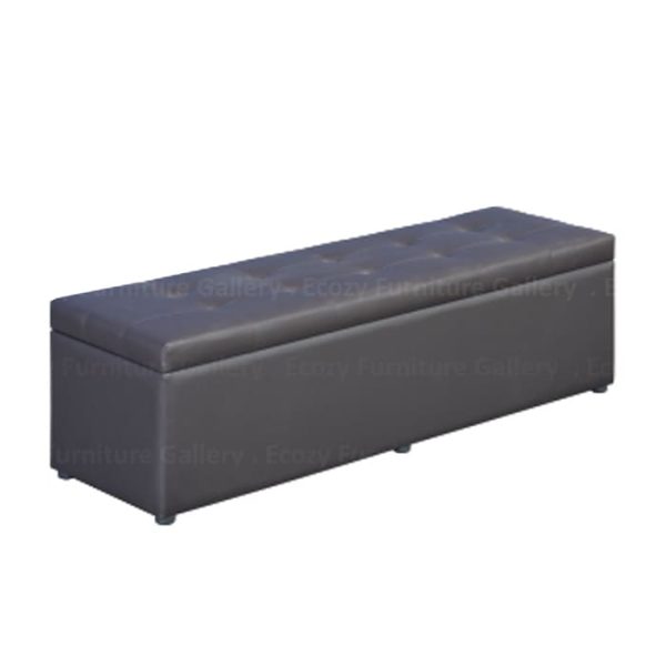 Storage bench with a tufted padded backrest, featuring a sleek dark brown design and an open top for easy access to storage space