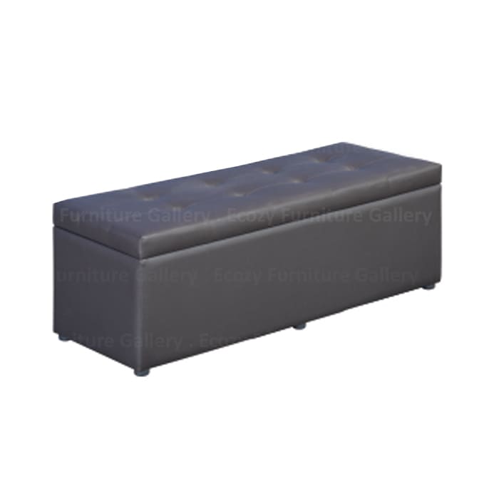 Storage bench with a tufted padded backrest, featuring a sleek dark brown design and an open top for easy access to storage space