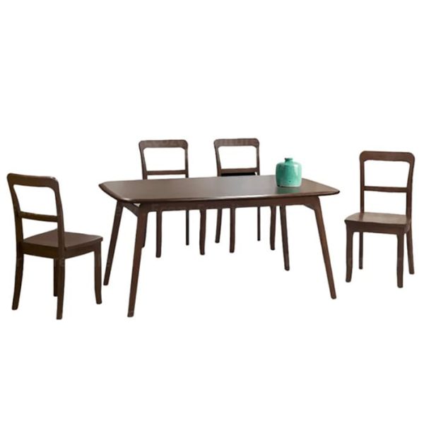 The wooden dining set featuring a modern design with four wooden chairs and a dining table