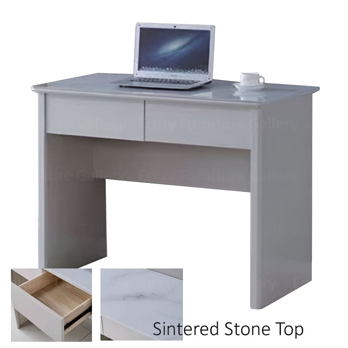 study desk or computer table featuring a sintered stone table top,and a sleek design