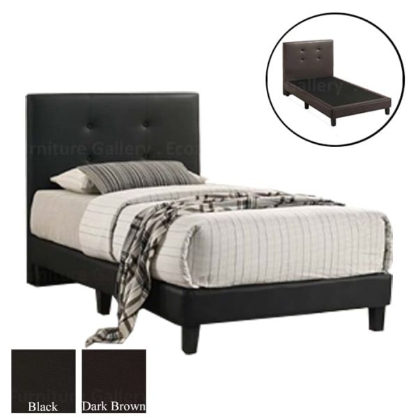 Stylish faux leather divan bed frame with a sleek black headboard and black color plastic leg