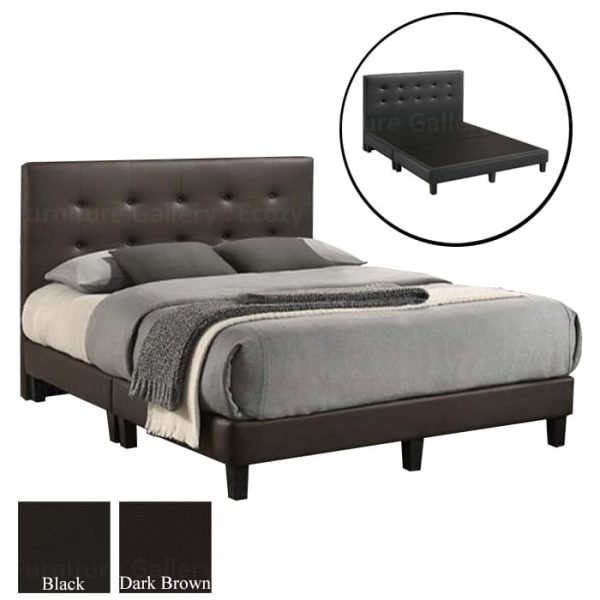 Stylish faux leather divan bed frame with a sleek black headboard and black color plastic leg