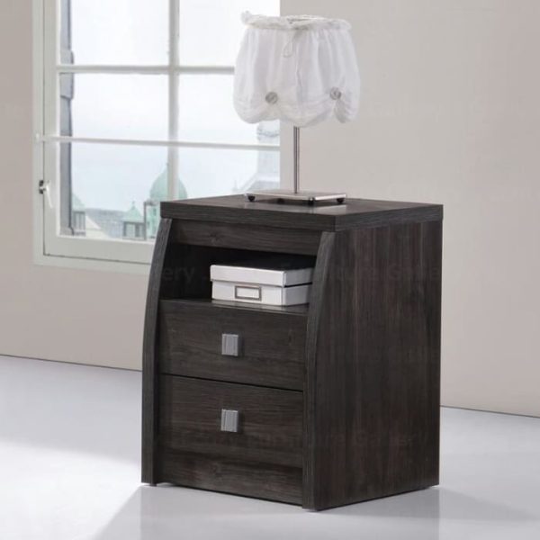 Modern wooden bedside table features with two drawers and a shelf